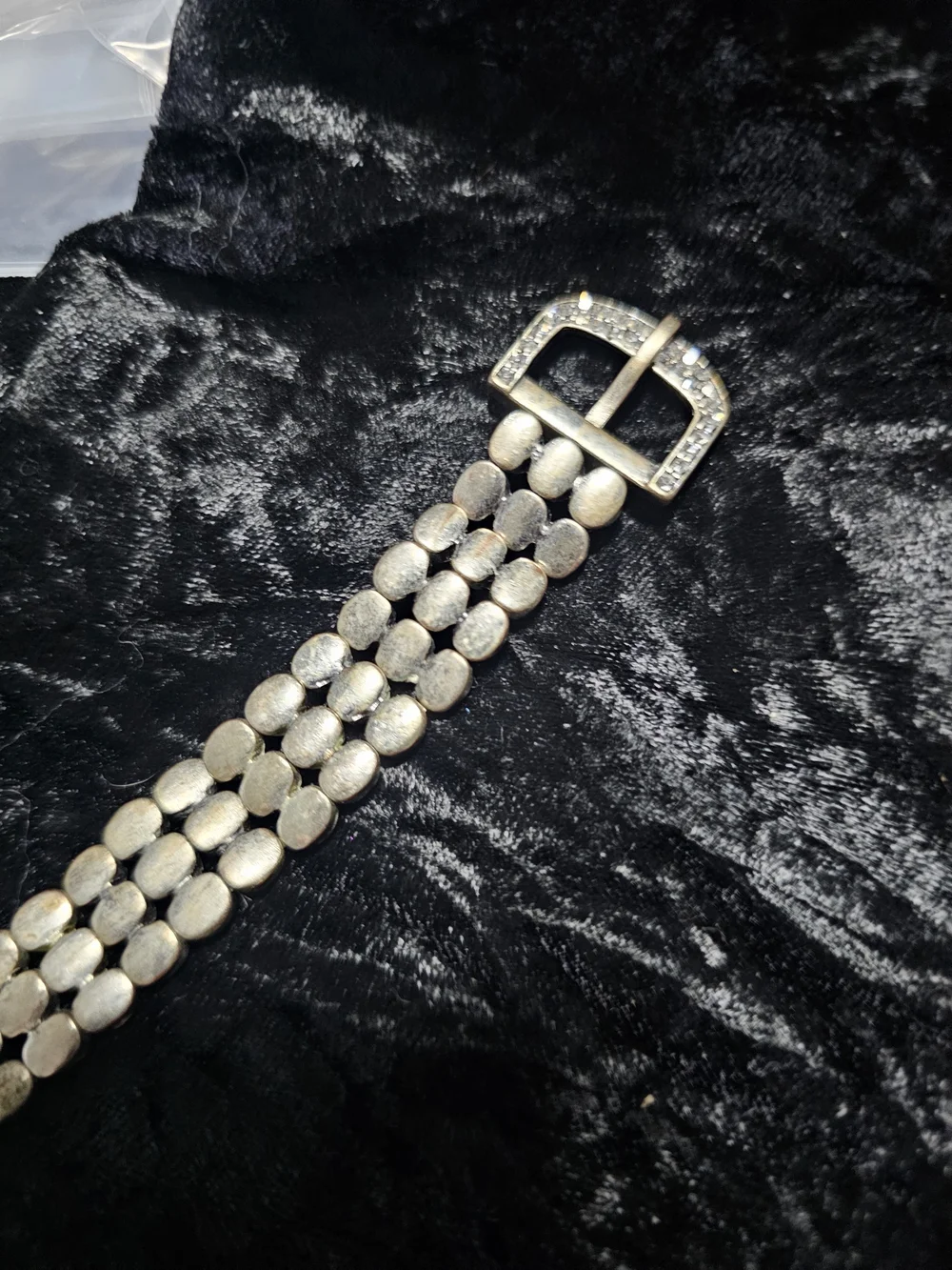 Rhinestone Buckle Link Bracelet - Two-Tone Silver with rinestones